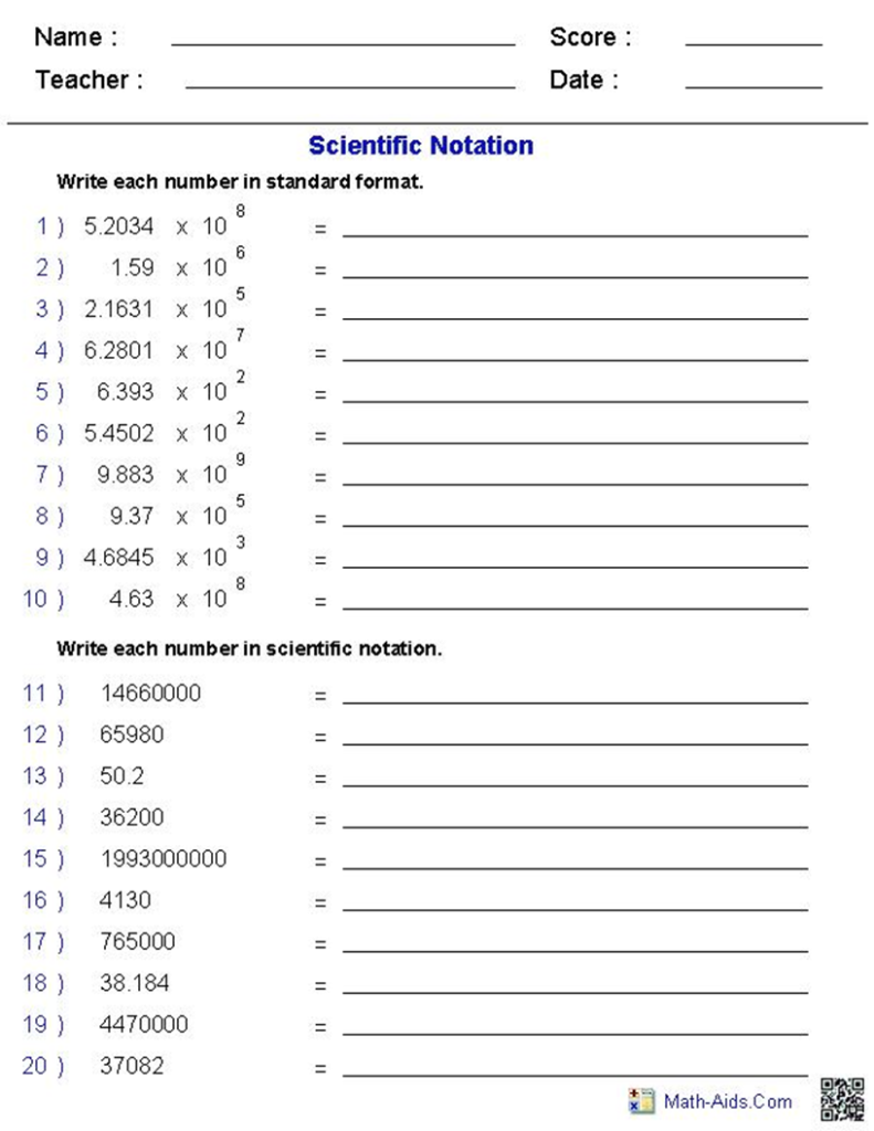 Scientific Notation Worksheet