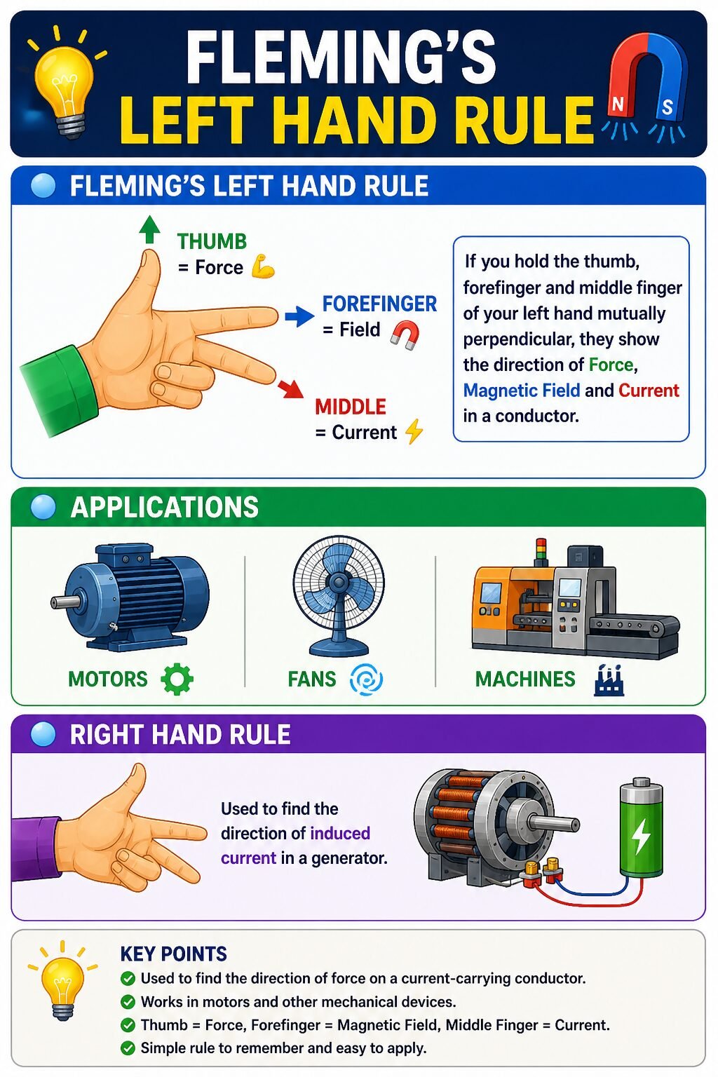 Fleming Left Hand Rule 👨‍🔬 | Diagram, Applications, MCQs